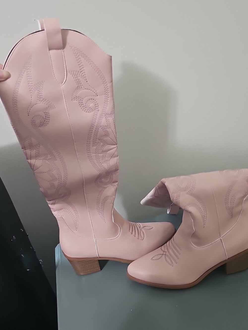 Women's Pink Western Knee-High Boots